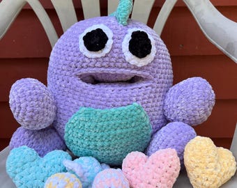 Surprise Monster Eats Candy and Poops Hearts -Handmade- Crocheted