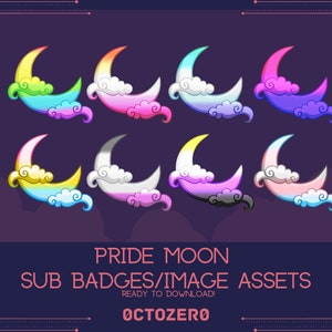 Cute Pride Cloudy Moon; Twitch Sub Badges; Bits; Emotes; Channel Points; Image Assets