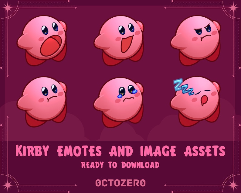 Cute Kirby Emotes for Twitch Streaming Sub Bit Badge Image Etsy