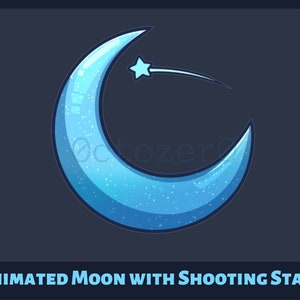 Cute Animated Moon with Shooting Star; Blue Lunar Moon; Twitch Alert Badge Emote