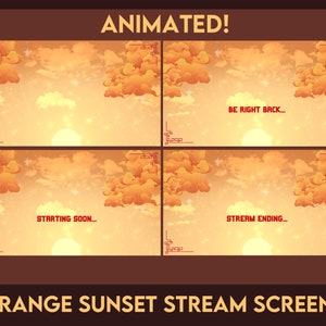 Cute Orange Sunset Twitch Stream Overlay Screens