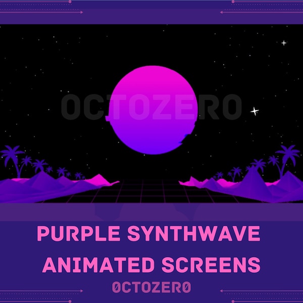 Cute Cool Animated Purple Synthwave Twitch Streaming Starting Soon, Be right back, Ending Screen