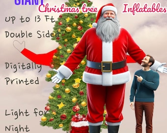 Waving Santa & Christmas Tree Inflatable – Outdoor Holiday Advertising – Customizable 6ft to 13ft Air Blown Characters