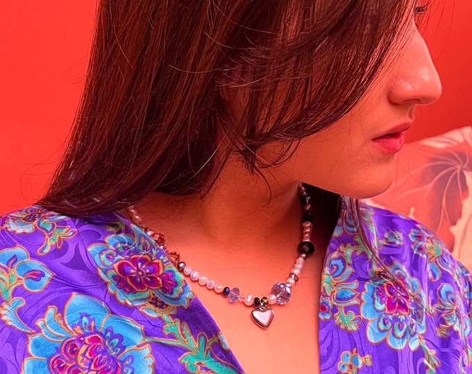 Crystal and pearl charm necklace