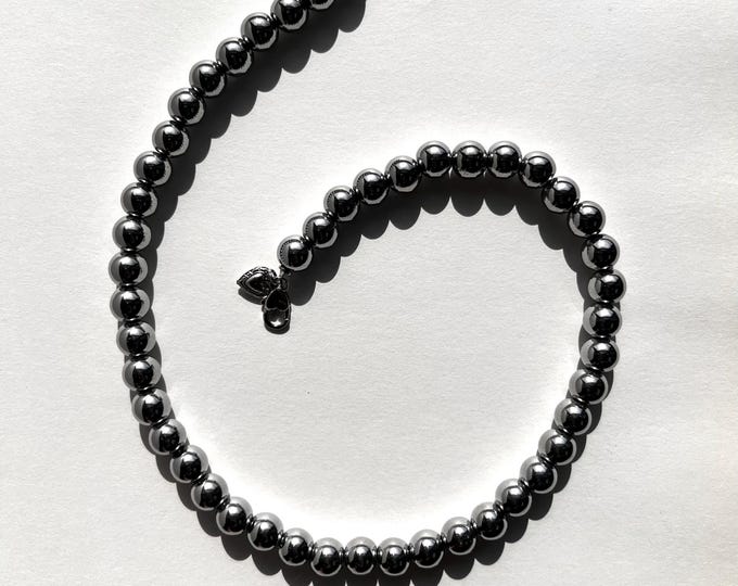 Silver Hematite Beaded Necklace Healing Crystals Heart Charm