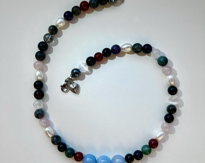 Aquamarine Gemstone Beaded Pearl Necklace