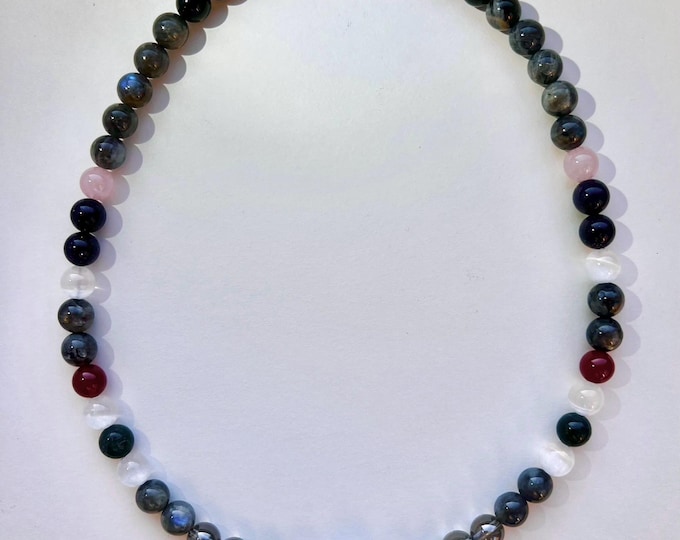 Aquamarine Rose Quartz Gemstone Beaded Nacklace