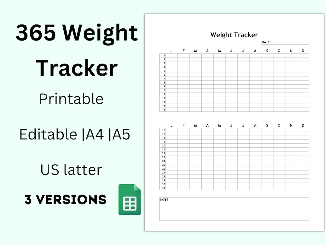 365 Day Weight Tracker Printable Daily Weight Journal Weight Etsy
