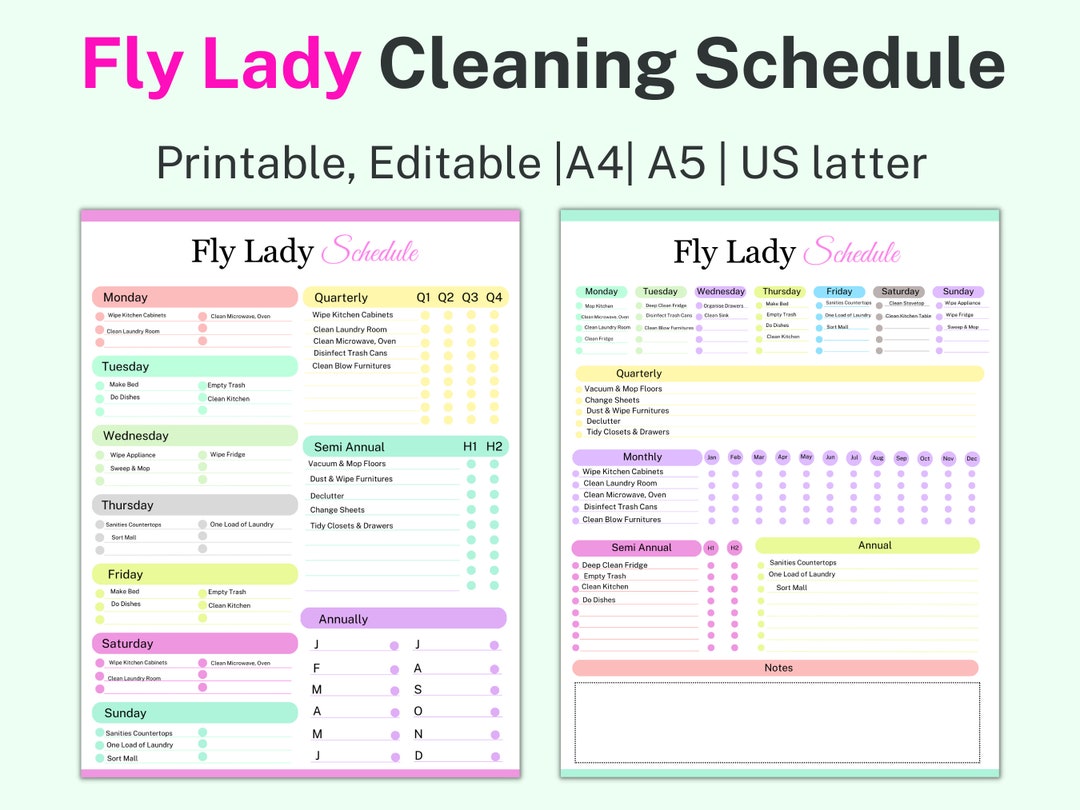 Printable Fly Lady Schedule Editable Cleaning Schedule Etsy