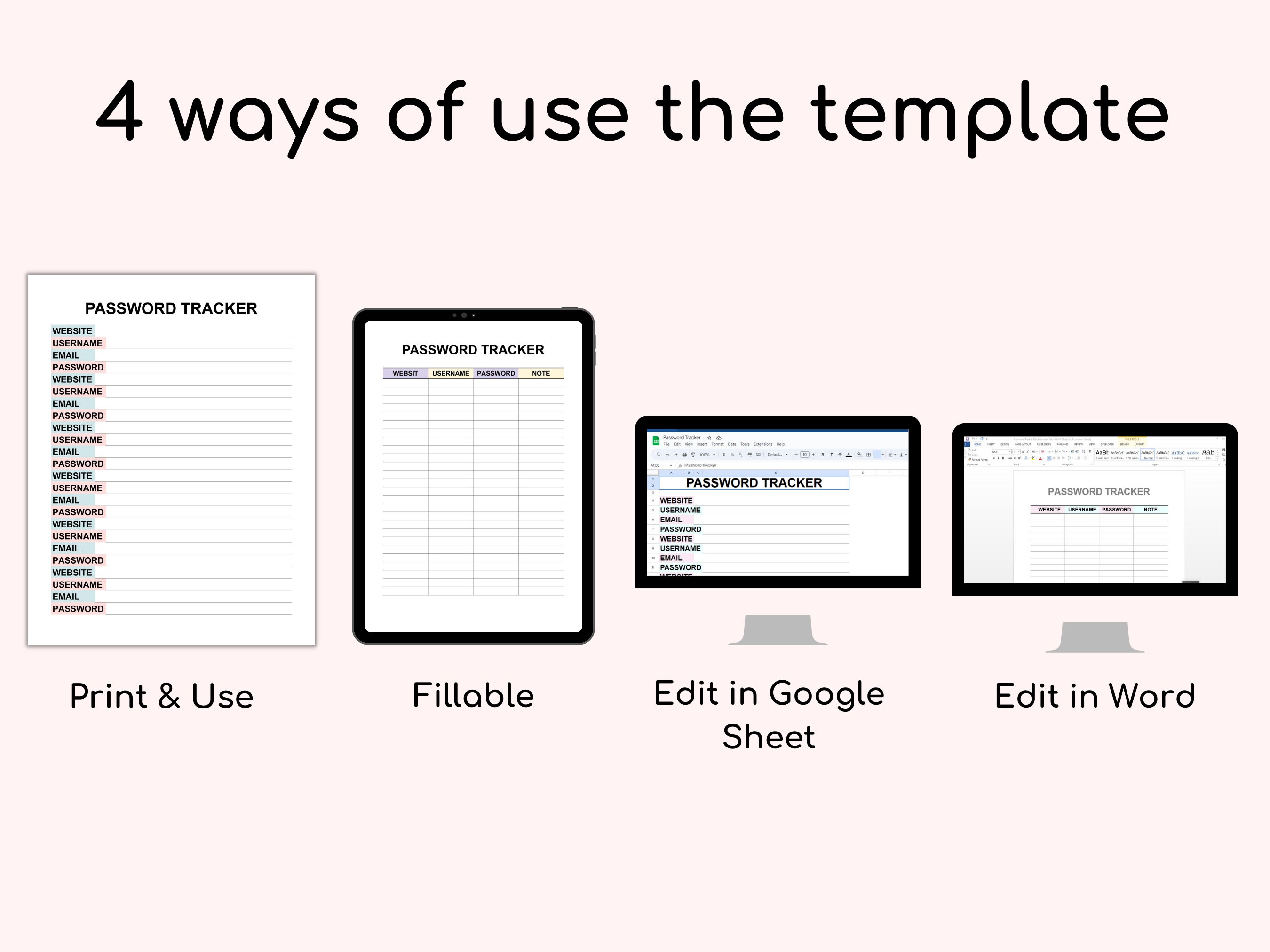 Password Tracker Printable Fillable Password Keeper Etsy