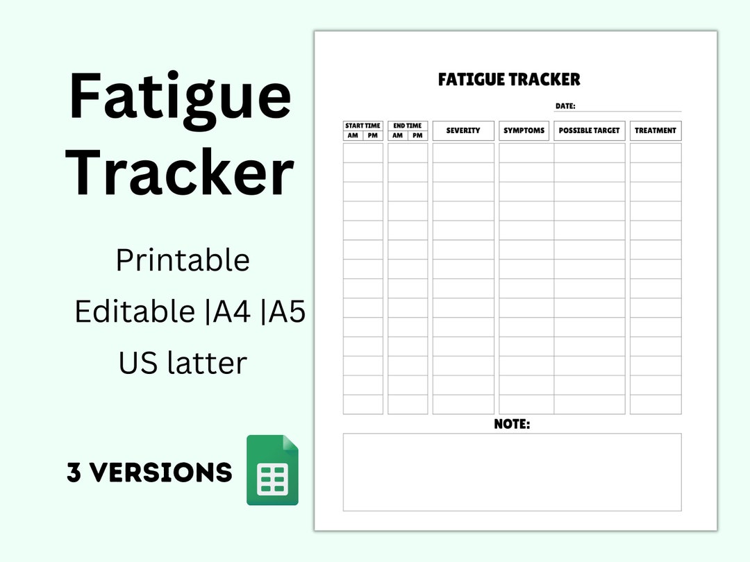 Fatigue Tracker Printable Monthly Health Journal Fatigue Etsy Australia