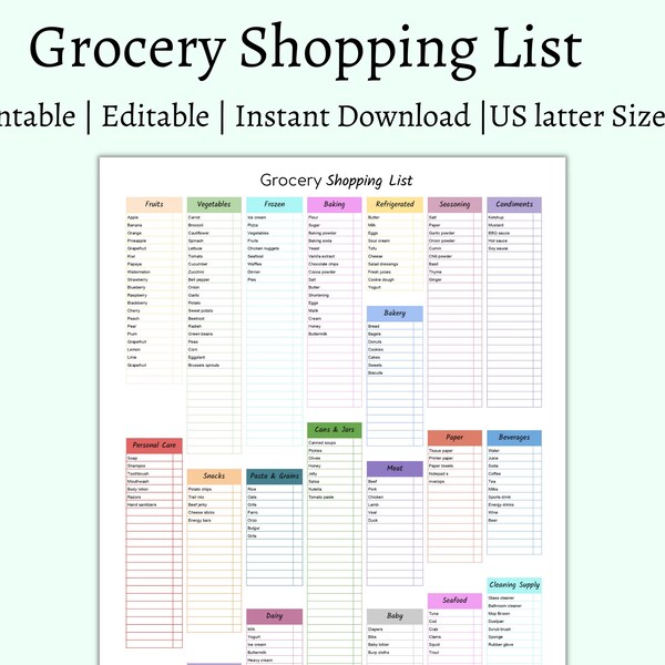 Grocery List Pdf - Etsy
