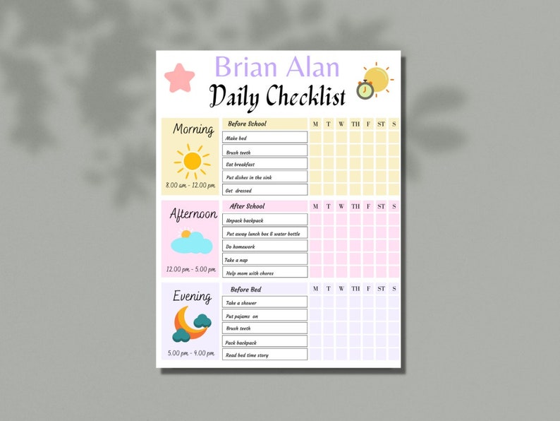 Daily Checklist for Kids Printable &amp; Editable Kids - Etsy Australia