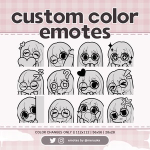 Custom Color Twitch Emotes with Glasses/ Custom Colour / Cute Chibi Girl / Premade / Choose Your Color / Emote Pack