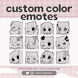 Emotes Twitch de couleur personnalisée avec oreilles de chat / Couleur personnalisée / Cute Chibi Girl / Premade / Choisissez votre couleur / Emote Pack
