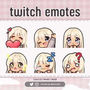Twitch Emotes / Süßes Chibi Girl / Blondes Haar mit Knallen / Blaue Augen / gebräunte Haut / Premade / Discord / Youtube / Streaming / Emote Pack