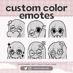Custom Color Twitch Emotes with Glasses / Custom Colour / Cute Chibi Girl / Premade / Choose Your Color / Emote Pack
