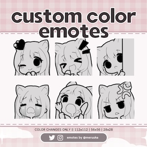 Custom Color Twitch Emotes with Cat Ears / Custom Colour / Cute Chibi Girl / Premade / Choose Your Color / Emote Pack