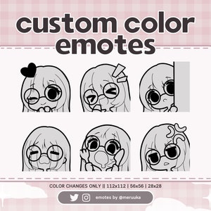 Custom Color Twitch Emotes with Glasses / Custom Colour / Cute Chibi Girl / Premade / Choose Your Color / Emote Pack