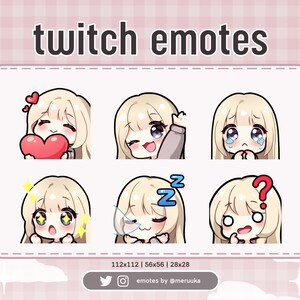 Twitch Emotes / Cute Chibi Girl / Blonde Hair with Bangs / Blue Eyes / Premade / Discord / Youtube / Streaming / Emote Pack