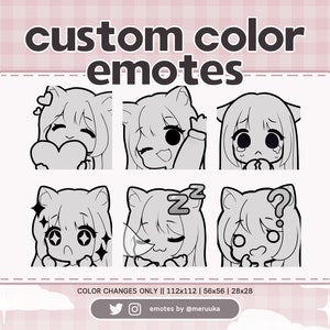 Custom Color Twitch Emotes with Cat Ears / Custom Colour / Cute Chibi Girl / Premade / Choose Your Color / Emote Pack