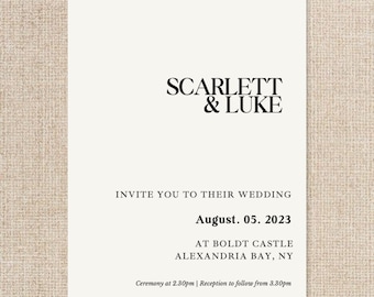 Wedding Invitation Template, Simple Modern Wedding Invitation, Elegant Minimalistic Invite, Wedding Invitation Printable, Editable Download