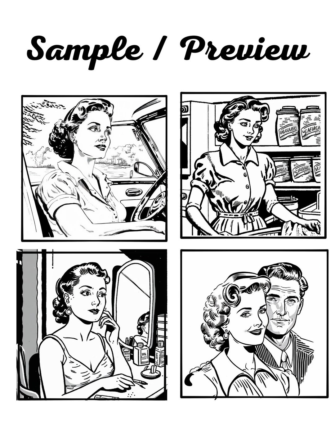 1950s Woman Themed Coloring Pages - Etsy