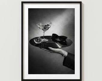 Vinyl Cocktail Tray Poster, Vintage Black And White Photography, Luxury Designer Fashion Art, Museum Quality Photo Print, (Digital Download)