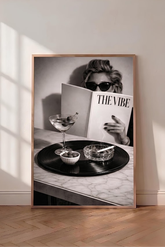 Woman Black And White Photography, Vinyl Cocktail Tray Poster, Luxury Designer Fashion Art, Museum Quality Photo Print (Digital Download)