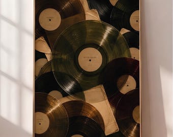 Vintage Vinyl Records Poster, Abstract Vinyl Oil Painting, Retro Music Artwork, Modern Eclectic Wall Art, Trendy Printable Digital Download