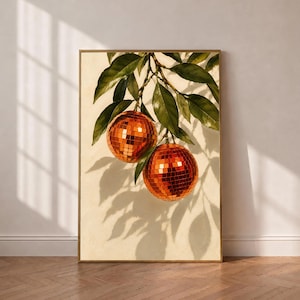 Blodorange discokula-tryck, funky maximalistisk konstverk, retro discofruktväggkonst, eklektisk dopamindekor (digital nedladdning)