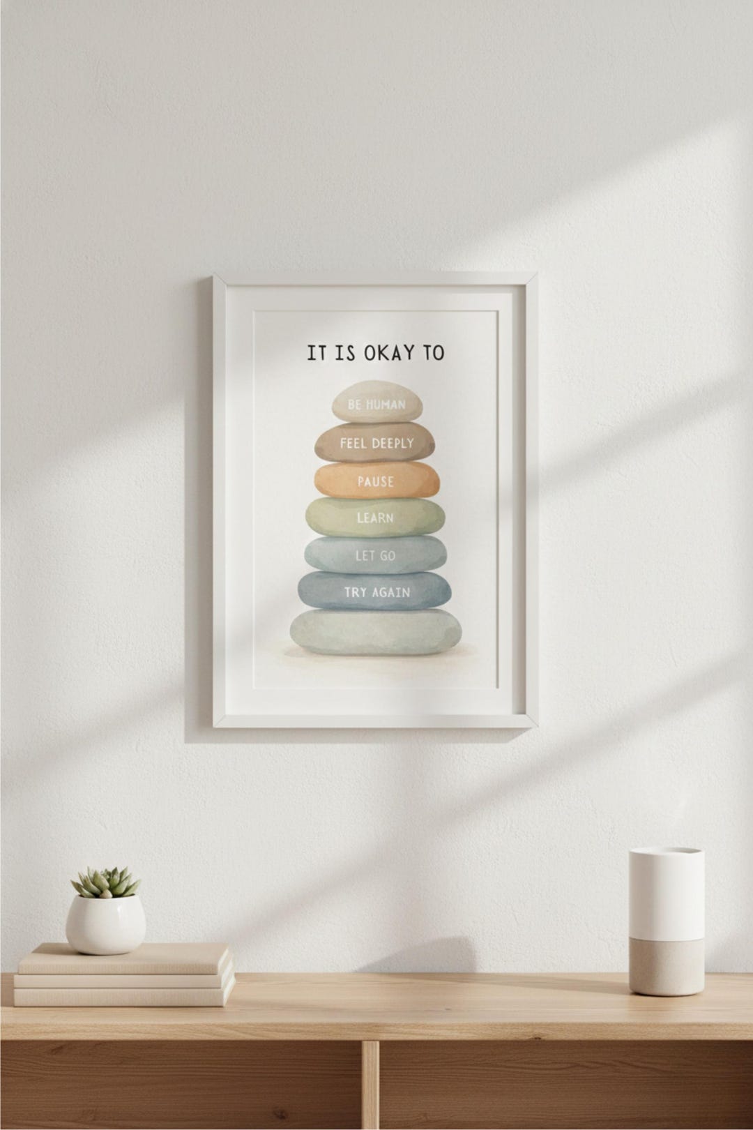 Stack of Stones Print, Calming Affirmations, Therapy Office Decor ...