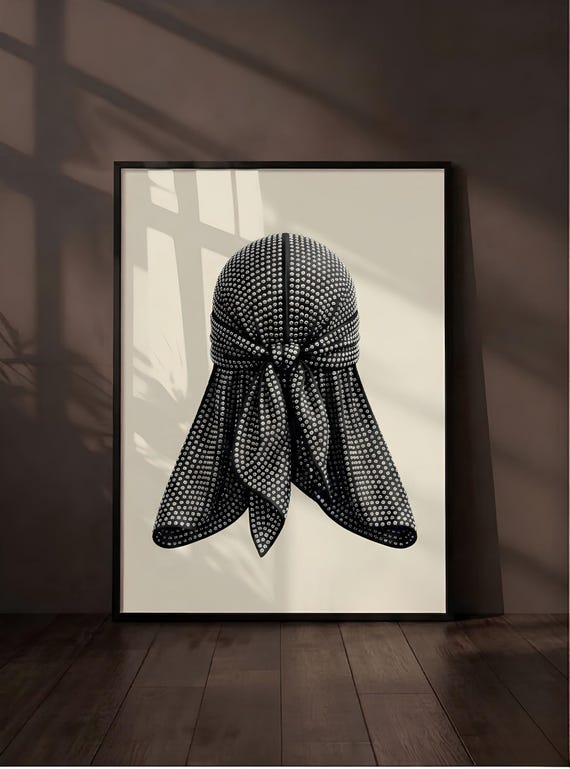 Rhinestone Durag Modern Art, Black Power Poster, African American Printable, Gift For Black Man, Black Luxury Poster (Digital Download)