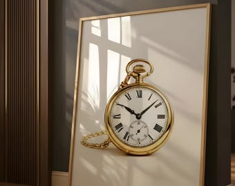 Antique Golden Pocket Watch, Vintage Luxury Print, Elegant Old Money Aesthetic, Modern Fine Art Print, Wall Art (Digital Download)