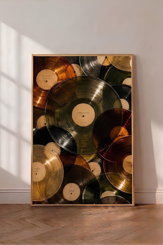Vintage Vinyl Records Poster, Abstract Vinyl Oil Painting, Retro Music Artwork, Modern Eclectic Wall Art, Trendy Printable Digital Download