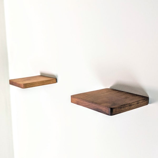 Handcrafted Walnut Floating Shelf - Minimalist Square Small Shelves with Easy Mounting: Elegant Wall Decor for Plants, Ornaments, and Books