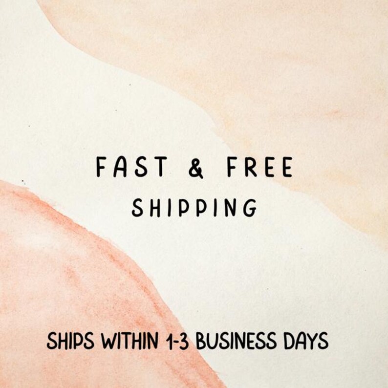 May include: A watercolor-style background with text that reads "FAST & FREE SHIPPING" and "SHIPS WITHIN 1-3 BUSINESS DAYS". The background features soft peach and cream tones.