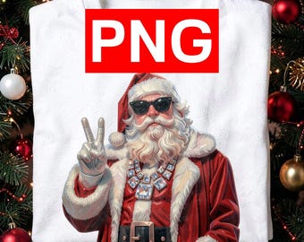 Gafas de sol de Papá Noel con estilo hip hop y símbolo de la paz navideño (blanco y negro) PNG + SVG / ArtPush