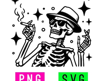Cool Skeleton with Fedora Sunglasses Cigar (black/white) PNG + SVG | ArtPush