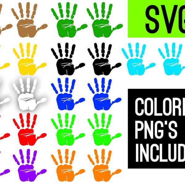 2 Childrens Hand Prints SVG's + 22 colored PNG's | ArtPush