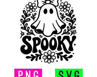 Cute Spooky Ghost Bow Daisy Flowers (black/white) PNG + SVG | ArtPush