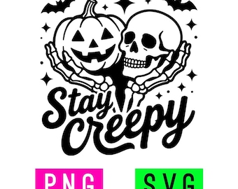 Stay Creepy Jack-O-Lantern Skull Bats (black/white) PNG + SVG | ArtPush