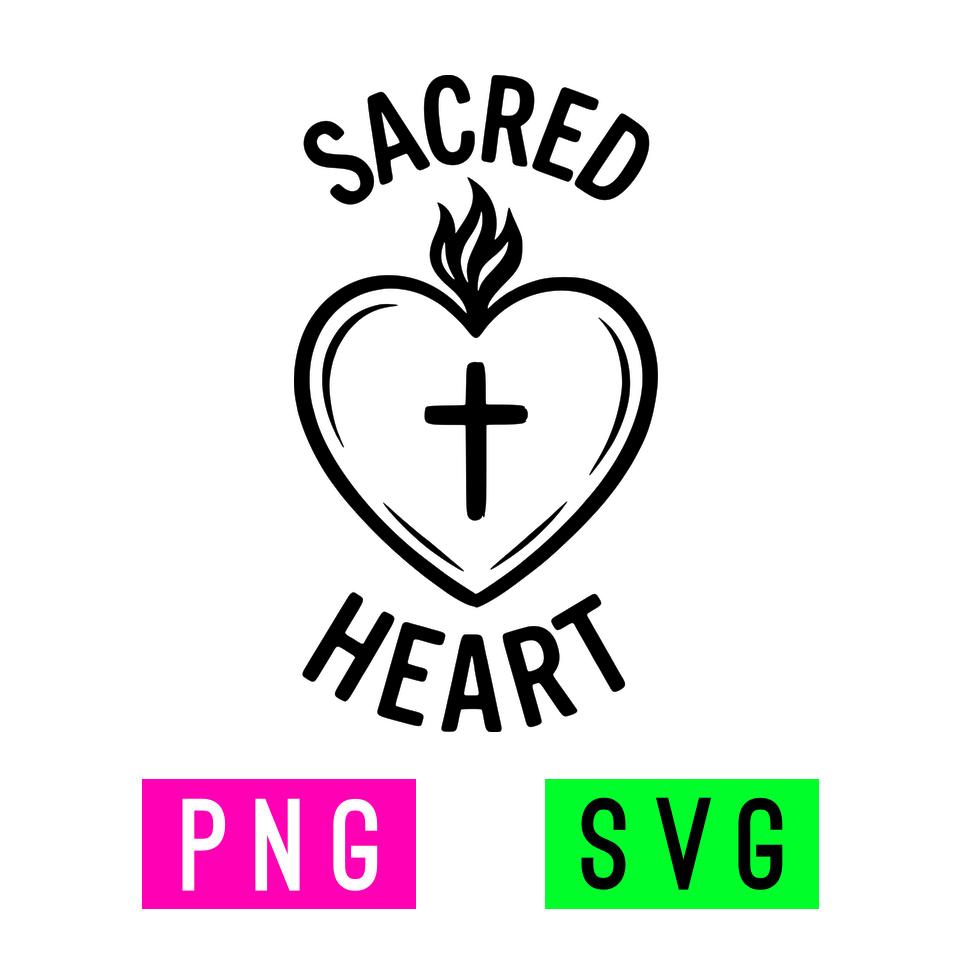 Sacred Heart of Jesus Black and White Svg - Etsy, image size:960x960