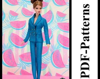 PDF Pattern Jacket, pants for 11 1/2″ Poppy Parker, Pivotal, Repro, Made-to-Move, Silkstone Barbie doll (no instructions) by Elenpriv