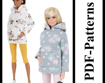 PDF Pattern Hoodie and capri for 11 1/2″ Pivotal, Repro, Curvy, Made-to-Move, Silkstone barbie doll (no instructions)