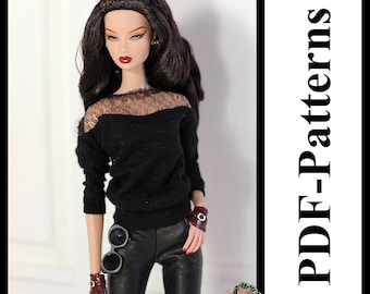 PDF Pattern Pullover for 11 1/2″ Fashion Royalty, FR2, Pivotal, Repro, Made-to-Move, Silkstone barbie doll (no instructions)