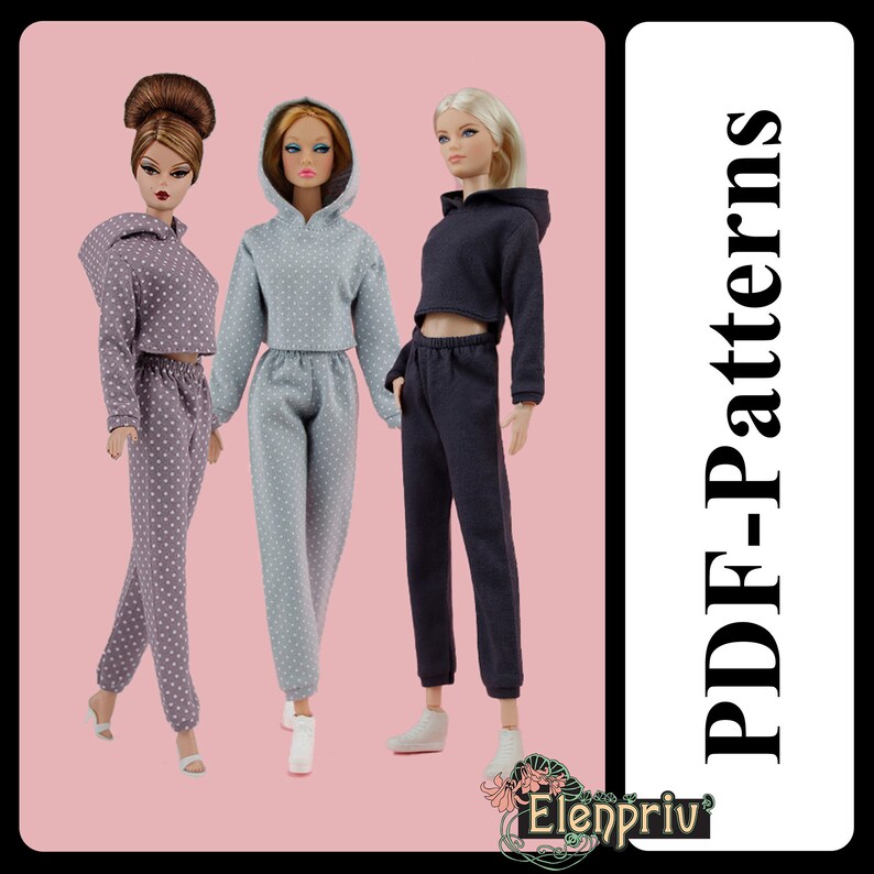 PDF Pattern GymSuit for 11 1/2 Fashion Royalty FR2 Pivotal, Repro, Curvy, Made-to-Move, Silkstone barbie doll no instructions by Elenpriv image 1