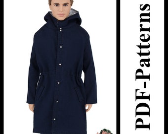 PDF Pattern RainCoat for Ken Fashionista dolls doll with collar or hood (no instructions)