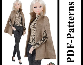 PDF Wzór peleryny dla 11 1/2 Fashion Royalty FR2 Pivotal, Repro, Made-to-Move, Silkstone Curvy lalka Barbie (bez instrukcji)