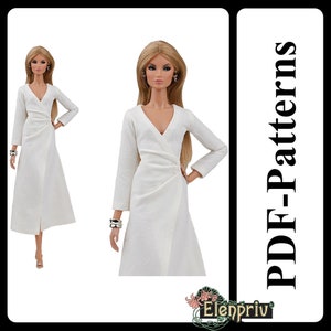 PDF Pattern Beautiful suede dress for 11 1/2″ Pivotal, Repro, Curvy, MTM, Silkstone Barbie doll (no instructions)